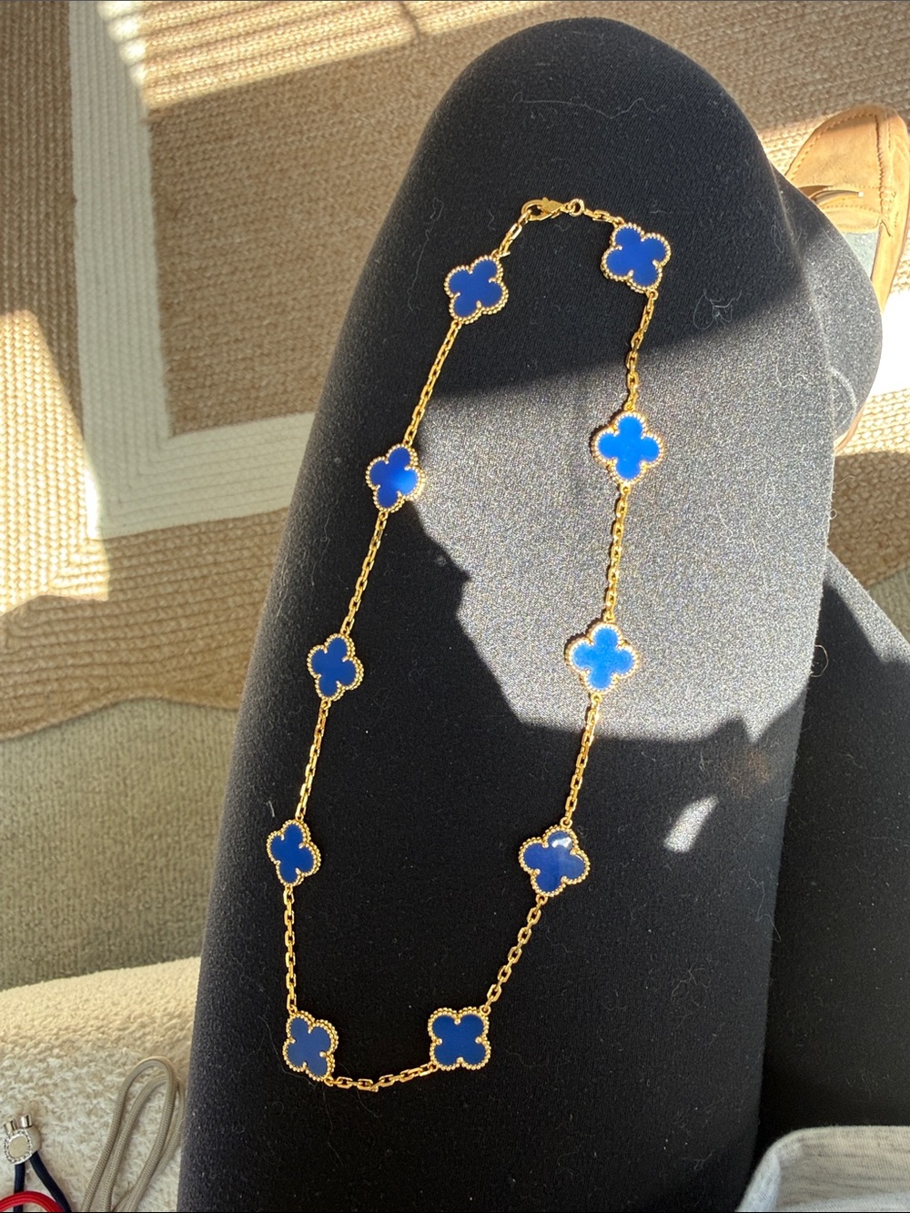 Gold-Tone Necklace with Blue Clover Motifs